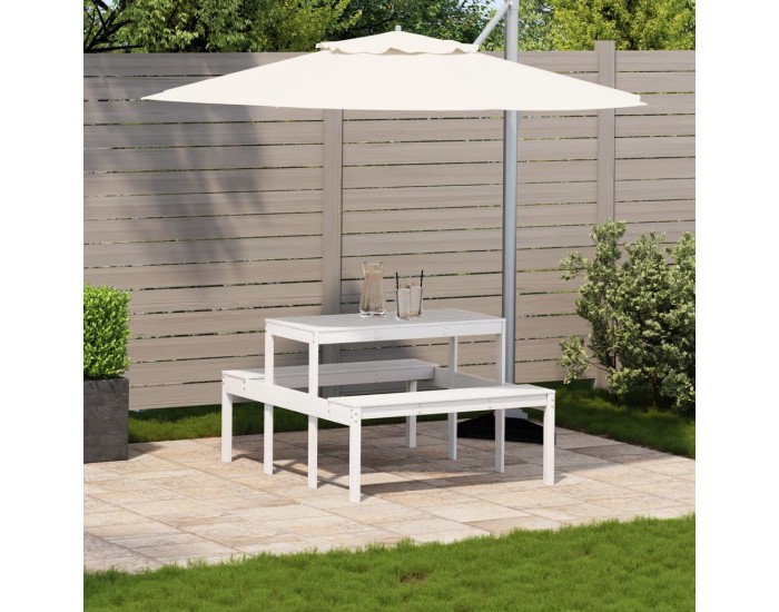 Sonata H Пикник маса, бяла, 110x134x75 см, борово дърво масив