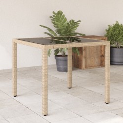 Sonata H Градинска маса със стъклен плот бежова 90x90x75 см полиратан - Градински маси