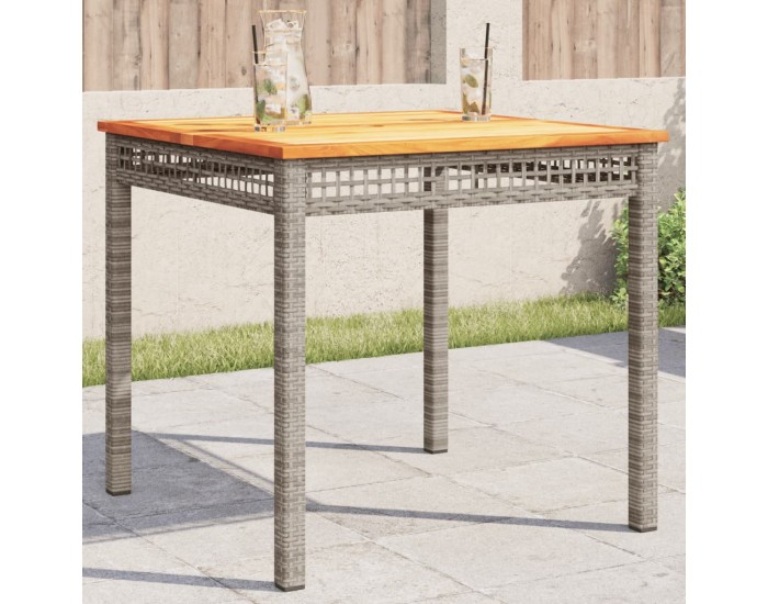 Sonata H Градинска маса, сива, 80x80x75 см, полиратан и акациево дърво