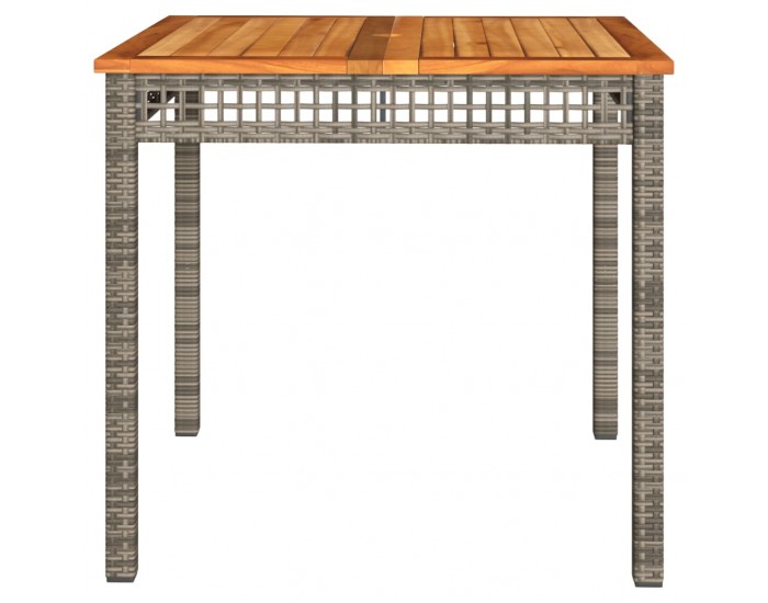 Sonata H Градинска маса, сива, 80x80x75 см, полиратан и акациево дърво