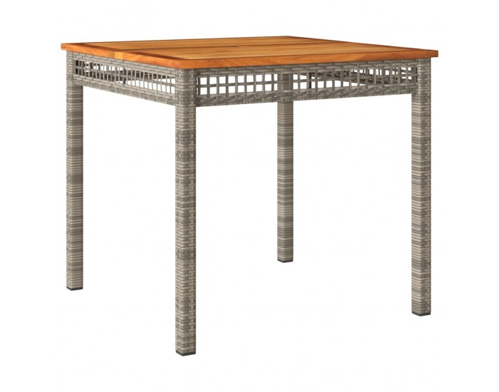 Sonata H Градинска маса, сива, 80x80x75 см, полиратан и акациево дърво