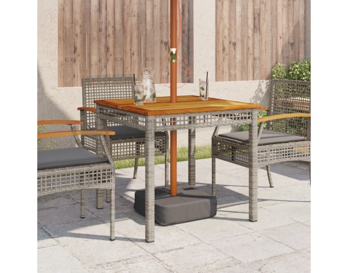 Sonata H Градинска маса, сива, 80x80x75 см, полиратан и акациево дърво