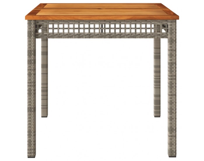 Sonata H Градинска маса, сива, 80x80x75 см, полиратан и акациево дърво