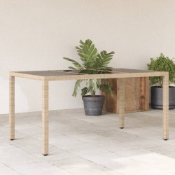 Sonata H Градинска маса със стъклен плот бежова 150x90x75 см полиратан - Градински маси