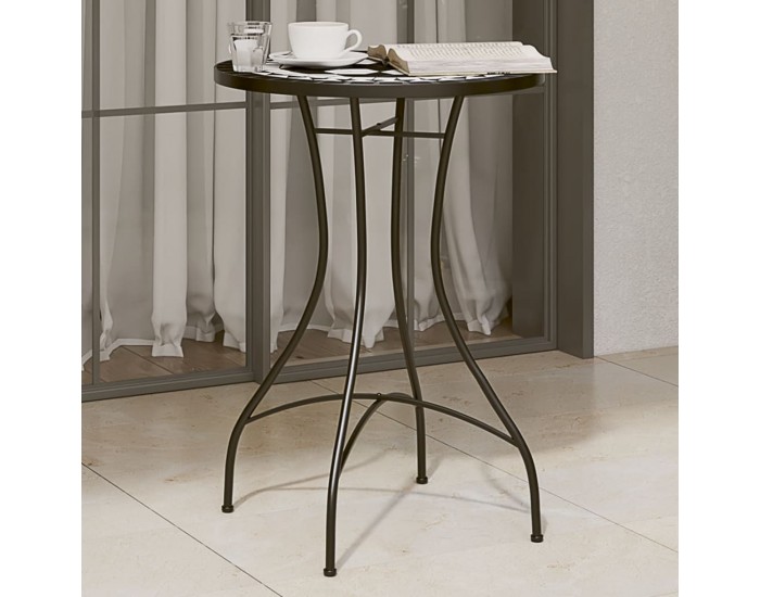 Sonata H Мозаечна бистро маса, черно и бяло, Ø50x70 см, керамика