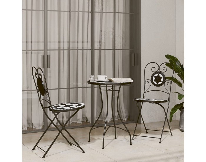 Sonata H Мозаечна бистро маса, черно и бяло, Ø50x70 см, керамика