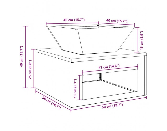 Sonata H Огнище 50 x 50 x 40 см от корозионна стомана