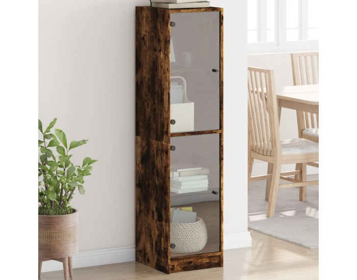 Sonata H Висок шкаф със стъклена врати, опушен дъб, 35x37x142 см