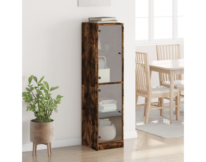 Sonata H Висок шкаф със стъклена врати, опушен дъб, 35x37x142 см