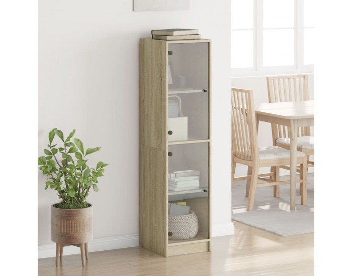 Sonata H Висок шкаф със стъклена врати, сонома дъб, 35x37x142 см