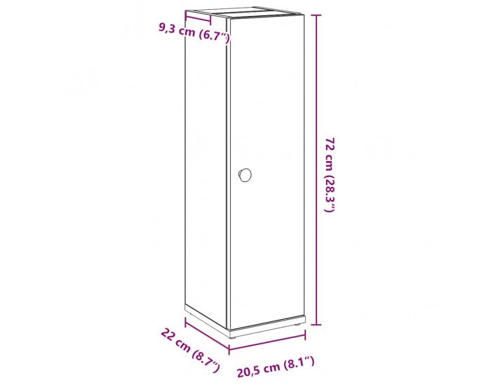 Sonata H Шкаф за баня с държач за ролки, дъб артизан, 20,5x22x72 см