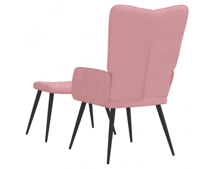 Sonata H Релаксиращ стол с табуретка, розов, кадифе