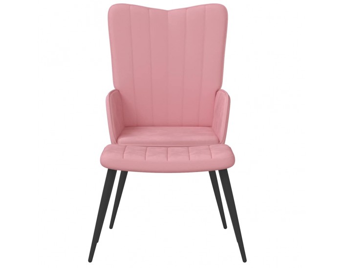 Sonata H Релаксиращ стол с табуретка, розов, кадифе