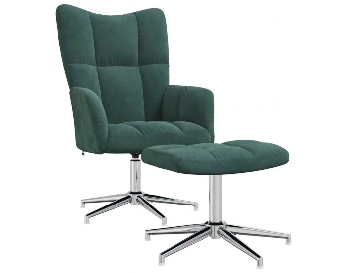 Sonata H Стол за релакс с табуретка, тъмнозелен, кадифе