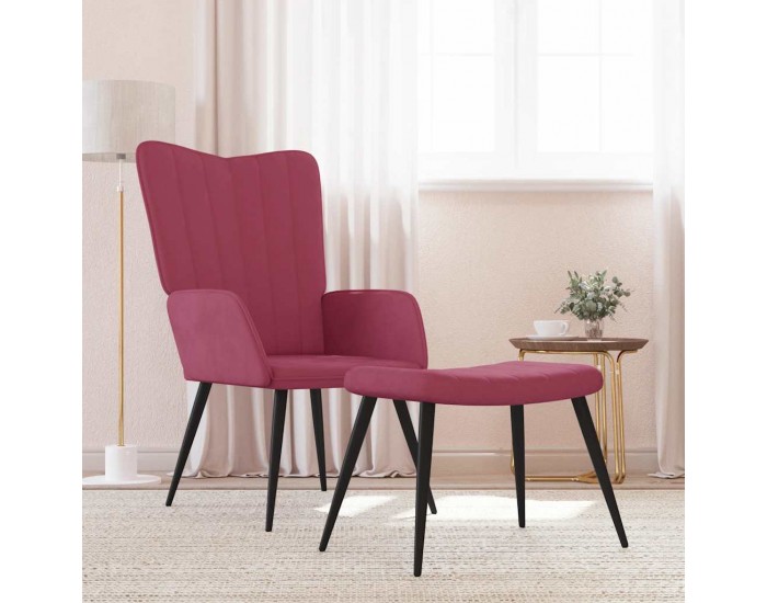 Sonata H Стол за релакс с табуретка, виненочервен, кадифе