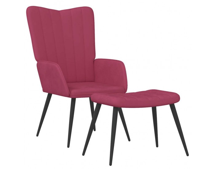 Sonata H Стол за релакс с табуретка, виненочервен, кадифе