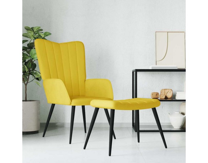 Sonata H Релаксиращ стол с табуретка, горчица жълто, кадифе