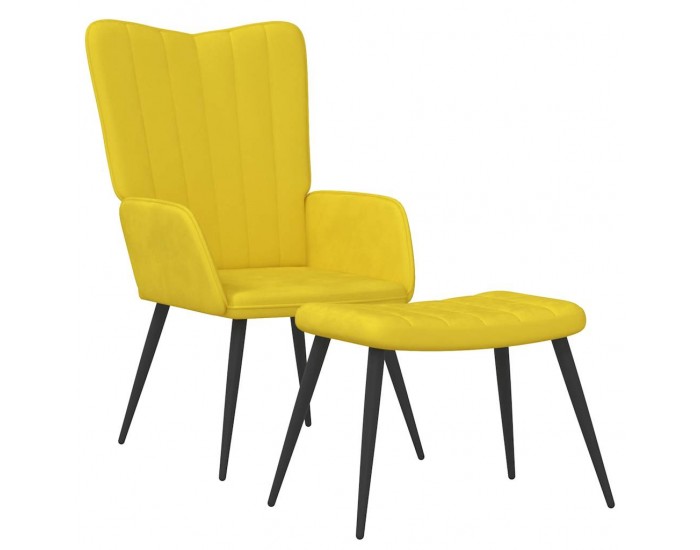 Sonata H Релаксиращ стол с табуретка, горчица жълто, кадифе