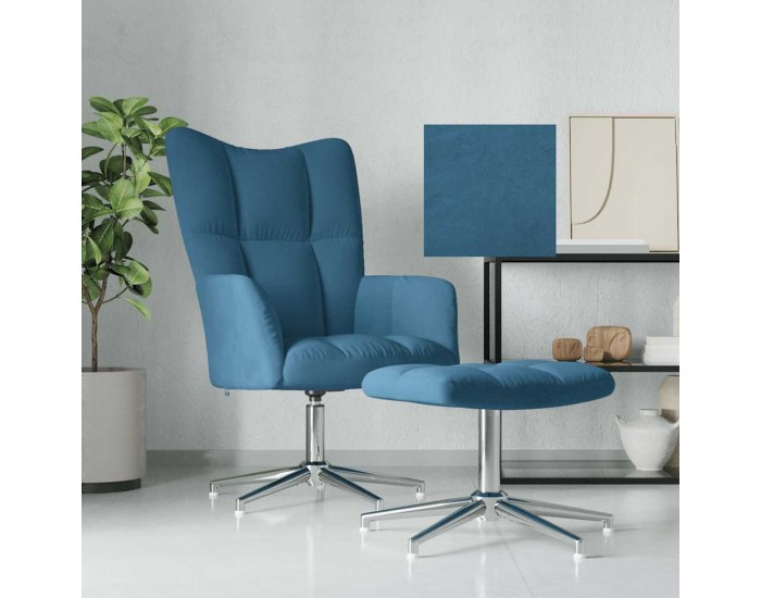 Sonata H Релаксиращ стол с табуретка, син, кадифе