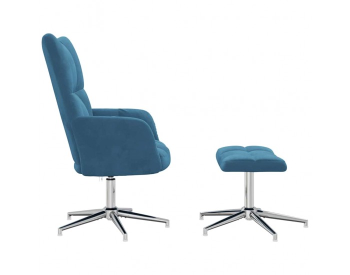 Sonata H Релаксиращ стол с табуретка, син, кадифе