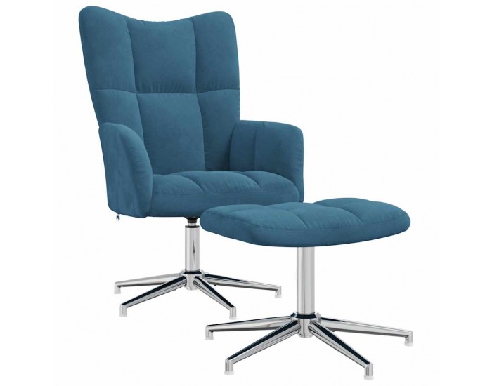 Sonata H Релаксиращ стол с табуретка, син, кадифе