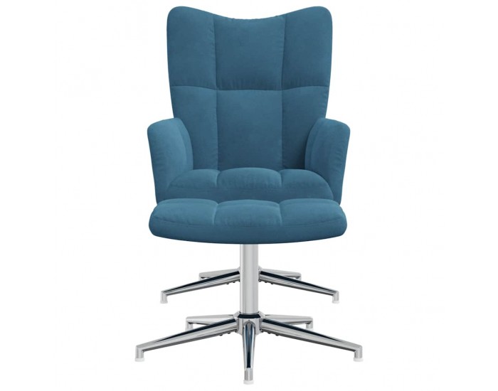 Sonata H Релаксиращ стол с табуретка, син, кадифе