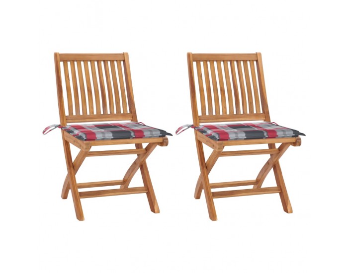 Sonata H Градински столове, 2 бр, възглавници на червено каре, тик масив