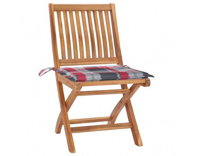 Sonata H Градински столове, 2 бр, възглавници на червено каре, тик масив