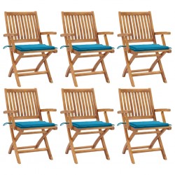 Sonata H Сгъваеми градински столове с възглавници, 6 бр, тик масив - Градински столове