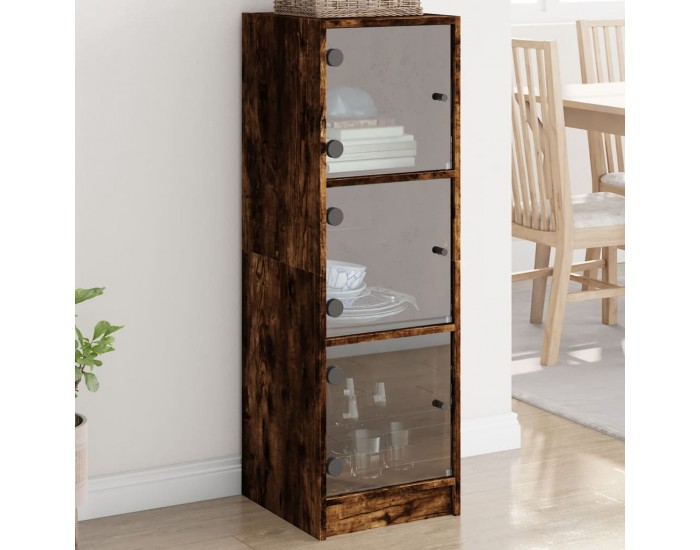 Sonata H Висок шкаф със стъклена врати, опушен дъб, 35x37x109 см