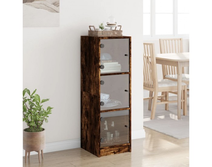 Sonata H Висок шкаф със стъклена врати, опушен дъб, 35x37x109 см