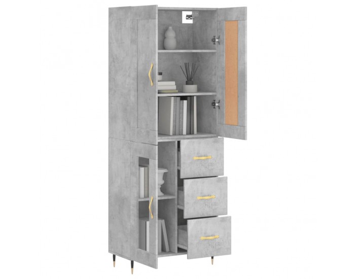 Sonata H Висок шкаф, бетонно сив, 69,5x34x180 см, инженерно дърво