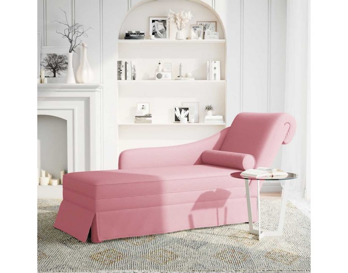 Sonata H Кушетка с болстер и десен подлакътник, розов, кадифе