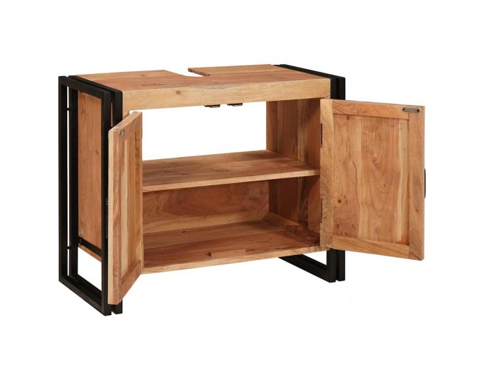 Sonata H Шкаф за мивка за баня Масивна акациева дървесина и железо