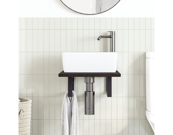 Sonata H Стенен рафт за мивка, стомана и масивно дърво дъб