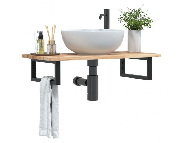 Sonata H Стенен рафт за мивка, стомана и масивно дърво акация