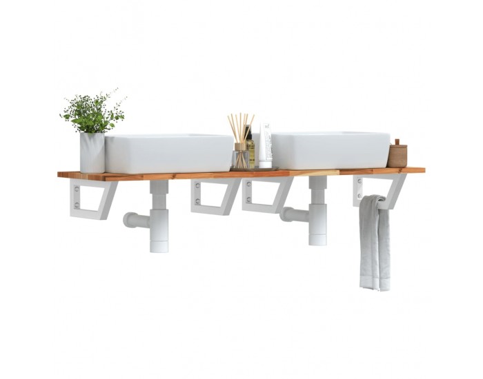 Sonata H Стенен рафт за мивка, стомана и масивно дърво акация