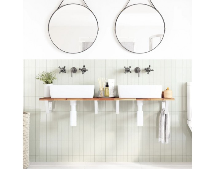 Sonata H Стенен рафт за мивка, стомана и масивно дърво акация