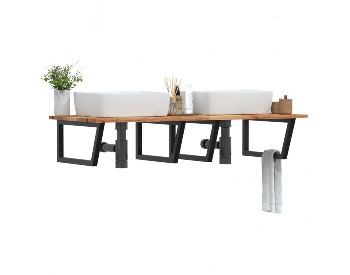 Sonata H Стенен рафт за мивка, стомана и масивно дърво акация