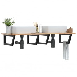 Sonata H Стенен рафт за мивка, стомана и масивно дърво акация - Шкафове за баня