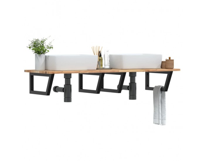 Sonata H Стенен рафт за мивка, стомана и масивно дърво акация