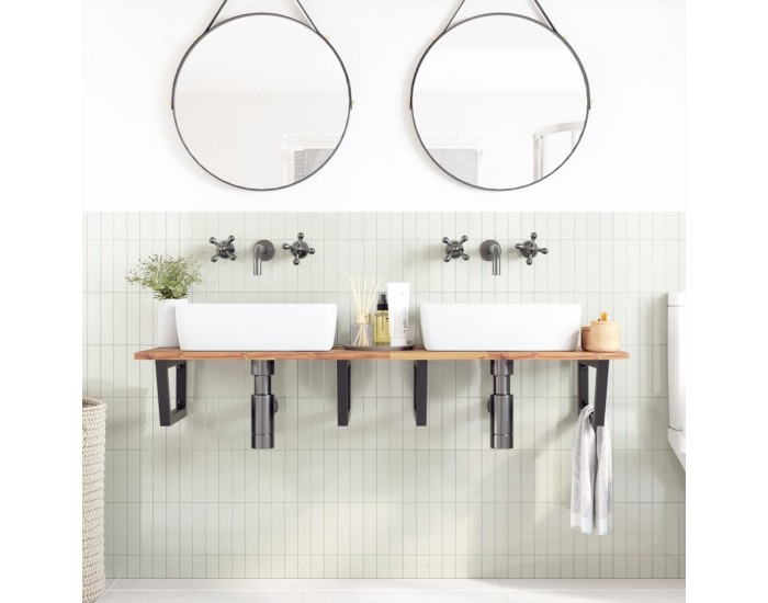 Sonata H Стенен рафт за мивка, стомана и масивно дърво акация