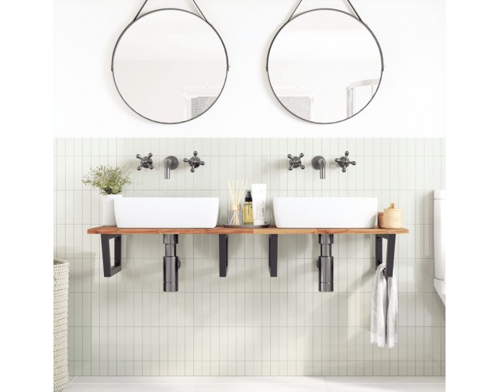 Sonata H Стенен рафт за мивка, стомана и масивно дърво акация