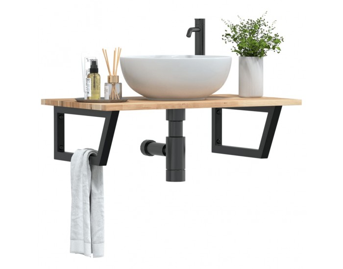 Sonata H Стенен рафт за мивка, стомана и масивно дърво акация