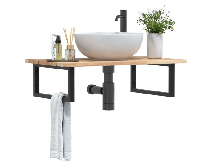 Sonata H Стенен рафт за мивка, стомана и масивно дърво акация