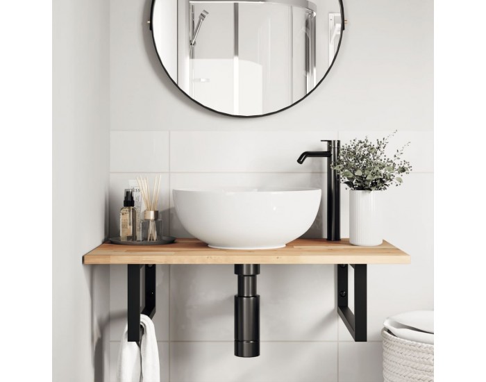 Sonata H Стенен рафт за мивка, стомана и масивно дърво акация