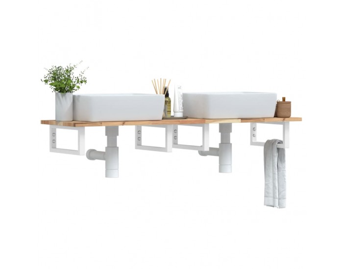 Sonata H Стенен рафт за мивка, стомана и масивно дърво акация