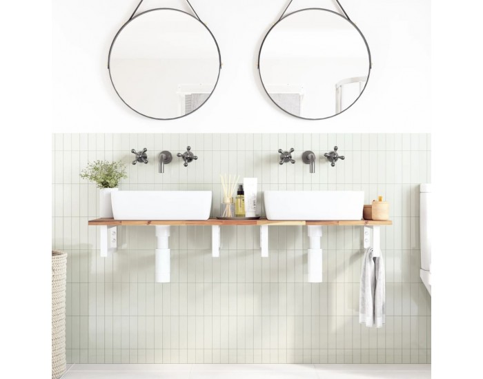 Sonata H Стенен рафт за мивка, стомана и масивно дърво акация