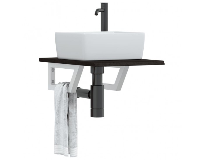 Sonata H Стенен рафт за мивка, стомана и масивно дърво дъб