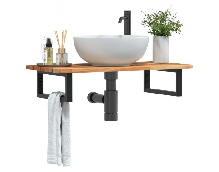 Sonata H Стенен рафт за мивка, стомана и масивно дърво акация